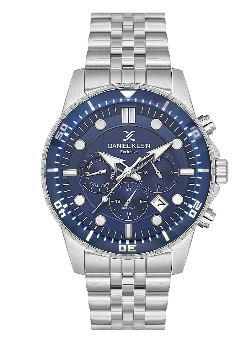 DANIEL KLEIN Men's Stainless Steel Silver Alloy Case Analog Dark Blue Round Sunray Dial Japanese Quartz Exclusive 50 Meters Water Resistant